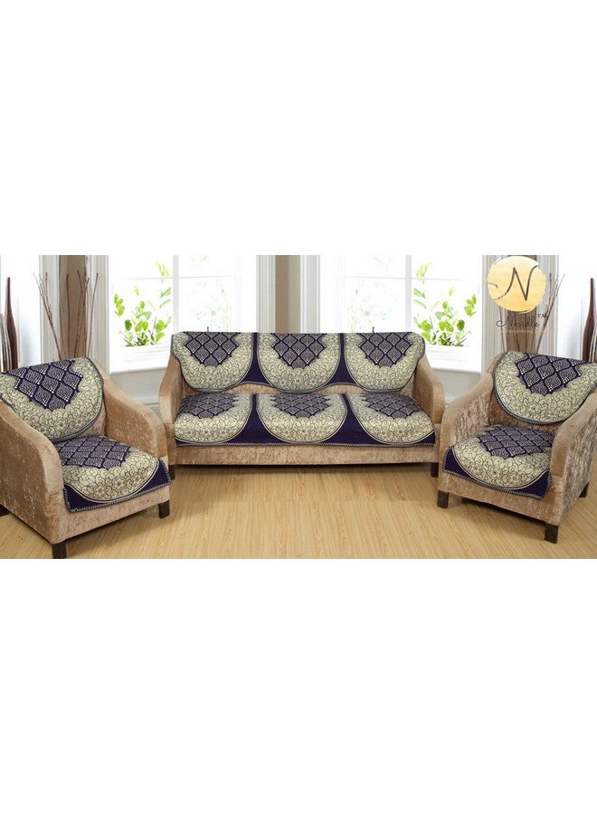 Nendle Luxurious Cotton Abstract Design 5 Seater Sofa Cover Set (Violet, 6 Pieces) - Image 1