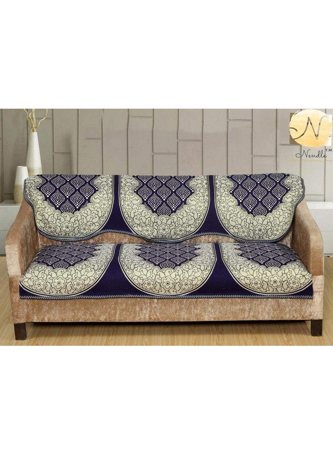 Nendle Luxurious Cotton Abstract Design 5 Seater Sofa Cover Set (Violet, 6 Pieces) - Image 2