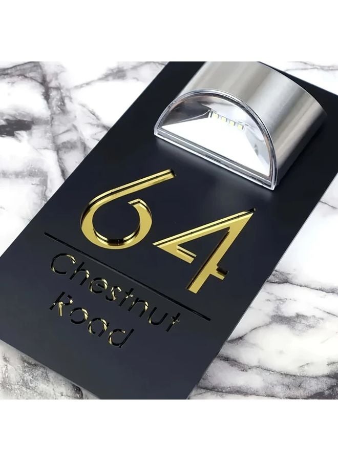 Black With Silvery Lettering Customizable Solar LED Door Sign Personalized House Number Address Plaque - Image 4