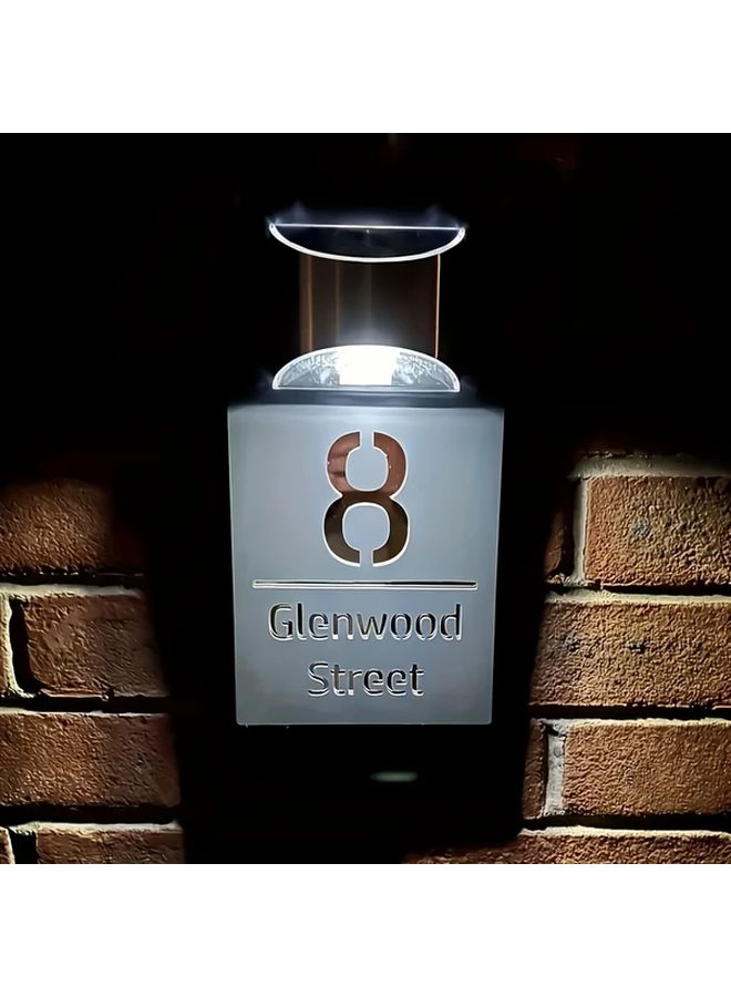 Black With Silvery Lettering Customizable Solar LED Door Sign Personalized House Number Address Plaque - Image 2