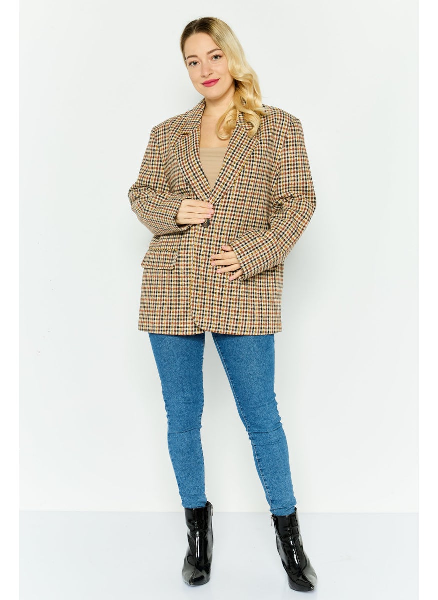 Pepe Jeans Women Regular Fit Textured Casual Blazer, Beige  - Image 4