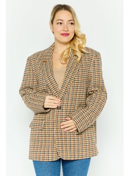 Pepe Jeans Women Regular Fit Textured Casual Blazer, Beige  - Image 1