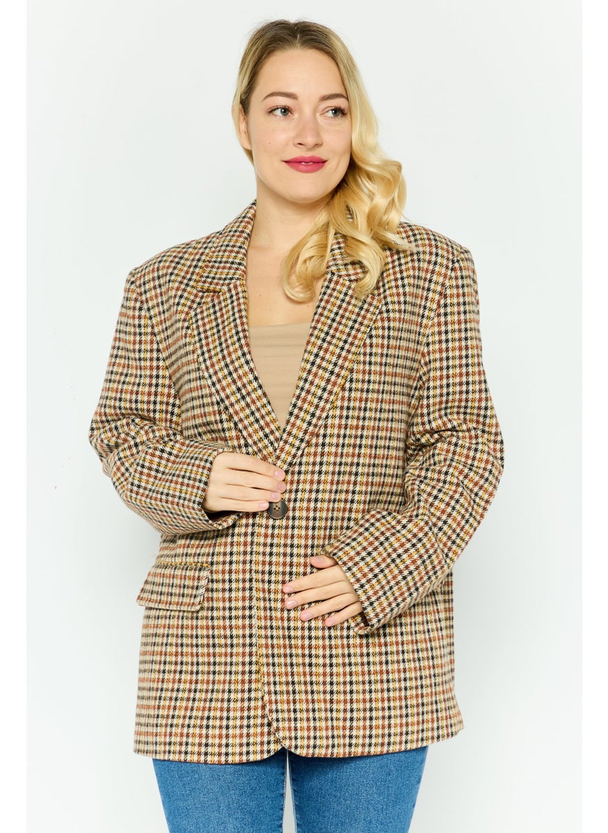 Pepe Jeans Women Regular Fit Textured Casual Blazer, Beige  - Image 1