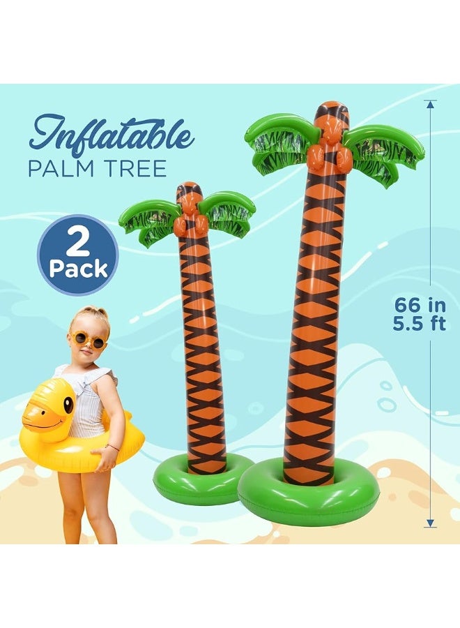 4E's Novelty 2 Pack Inflatable Palm Trees 5.5ft Tall - Luau Hawaiian Tropical Party Decorations for Adults & Kids, Summer Beach Theme Party Photo Prop Pool Decor, Moana Birthday Party Supplies - Image 2