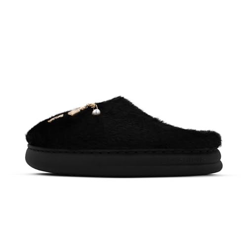 VRITRAZ Fur Slippers for Women With Golden Charms | Soft Indoor Winter Wear Footwear | Stylish Warm Plush Slides (Size 6, Black) - Image 5