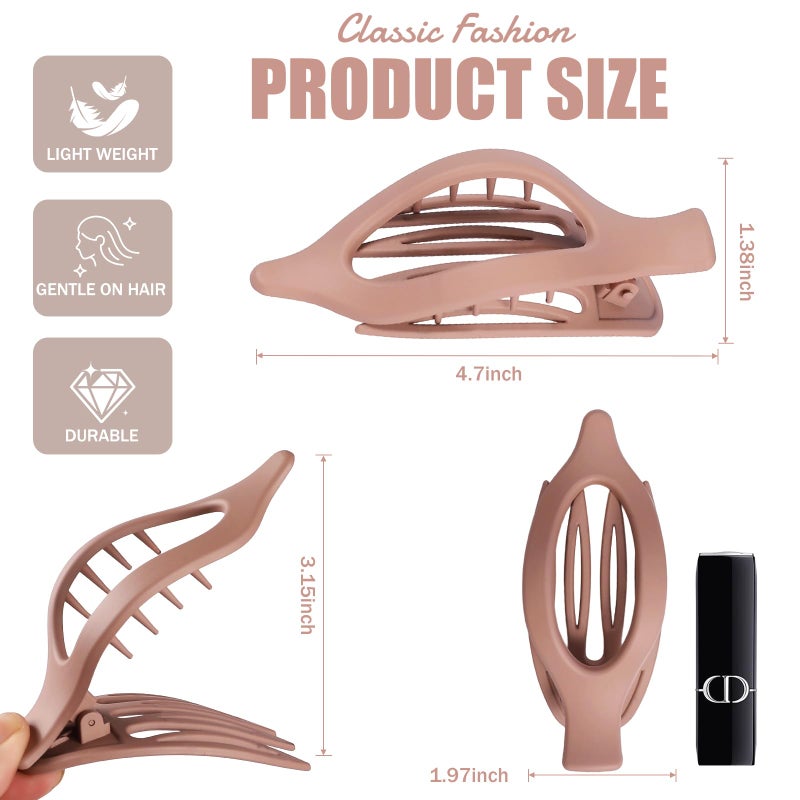 USDNICE Flat Hair Clips for Women - 6 PCS French Flat Claw Clips Medium Hair Clips for Girls Large Hair Claw Clips for Thick or Thin Hair Strong Hold No Slip Hair Accessories for women (Brown Scarlet) - Image 3