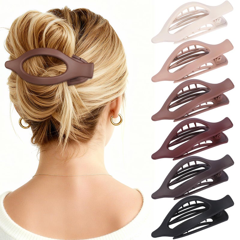 USDNICE Flat Hair Clips for Women - 6 PCS French Flat Claw Clips Medium Hair Clips for Girls Large Hair Claw Clips for Thick or Thin Hair Strong Hold No Slip Hair Accessories for women (Brown Scarlet) - Image 1