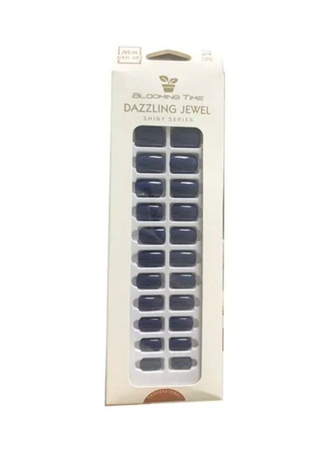 BLOOMING TIME 24-Piece Full Cover Press On Fake Nail Tips Blue  - Image 1