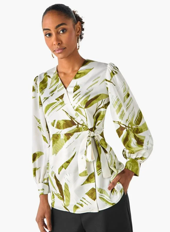 Iconic Iconic Relaxed Fit Polyester Wrap Top with Tie-Ups