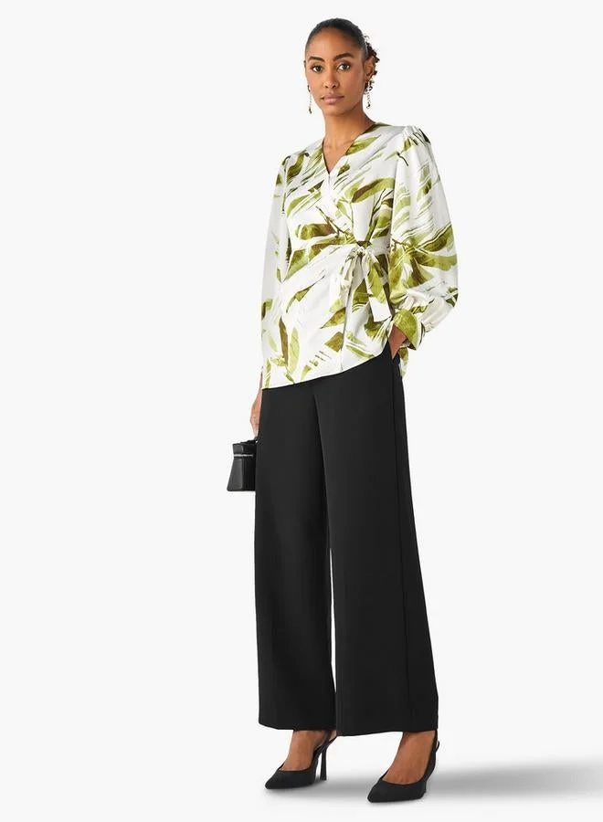 Iconic Iconic Relaxed Fit Polyester Wrap Top with Tie-Ups