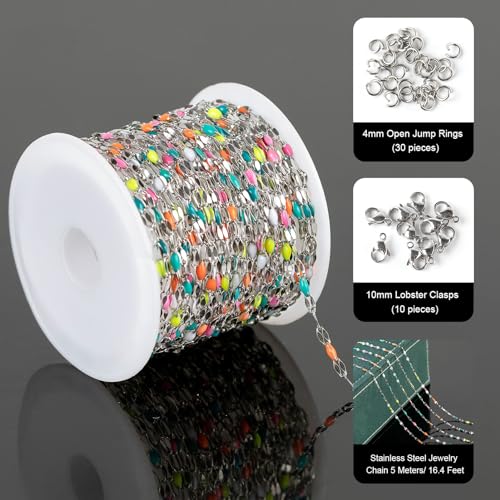 UMAOKANG 16.4 Feet Stainless Steel Chain for Jewelry Making Dainty Chain Necklace for Women Colorful Enamel Link Chain with Jump Rings and Lobster Clasps - Image 2