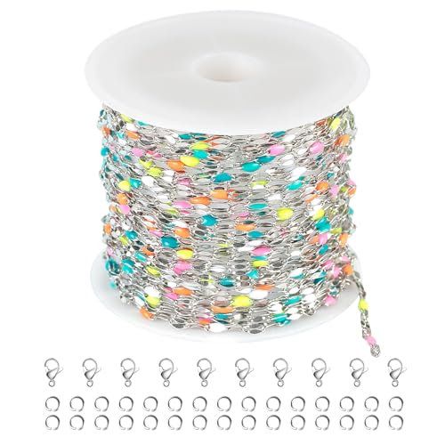 UMAOKANG 16.4 Feet Stainless Steel Chain for Jewelry Making Dainty Chain Necklace for Women Colorful Enamel Link Chain with Jump Rings and Lobster Clasps - Image 1