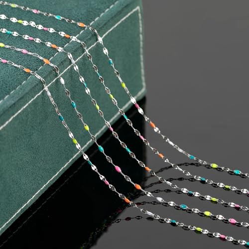 UMAOKANG 16.4 Feet Stainless Steel Chain for Jewelry Making Dainty Chain Necklace for Women Colorful Enamel Link Chain with Jump Rings and Lobster Clasps - Image 4