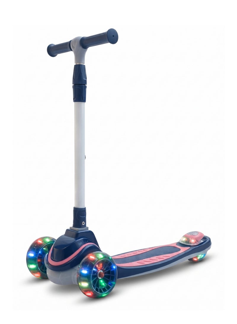 Top Gear Kids 3-Wheel Kick Scooter - TG-606 | Light-Up Flash Wheels, 3-Level Adjustable Height, Lean-to-Steer | Foldable Scooter with Rear Brake for Ages 3-8, Max 25KG (Blue) - Image 1