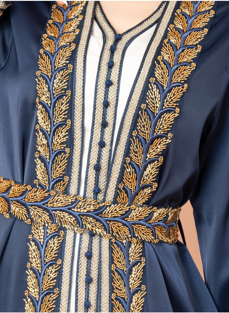 IKKXA Belted Elegant 2-Piece Kaftan IK2008 Blue  - Image 2
