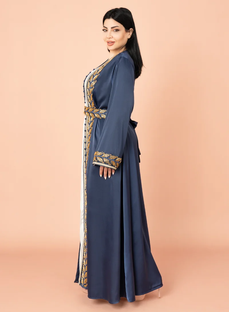 IKKXA Belted Elegant 2-Piece Kaftan IK2008 Blue