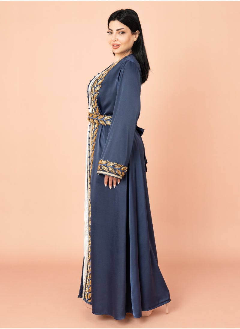 IKKXA Belted Elegant 2-Piece Kaftan IK2008 Blue  - Image 3