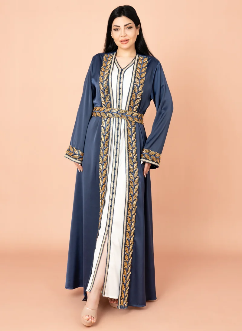 IKKXA Belted Elegant 2-Piece Kaftan IK2008 Blue