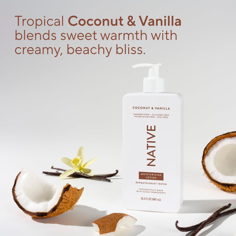 Native Body Lotion Contains Naturally Derived Plant-Based Moisturizers for Women and Men | Restores Dry Skin, Coconut & Vanilla, 16.5 fl oz - Image 4