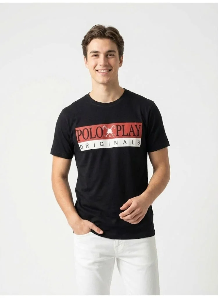 لعب البولو تيشيرت مطبوع للأولاد - أسود