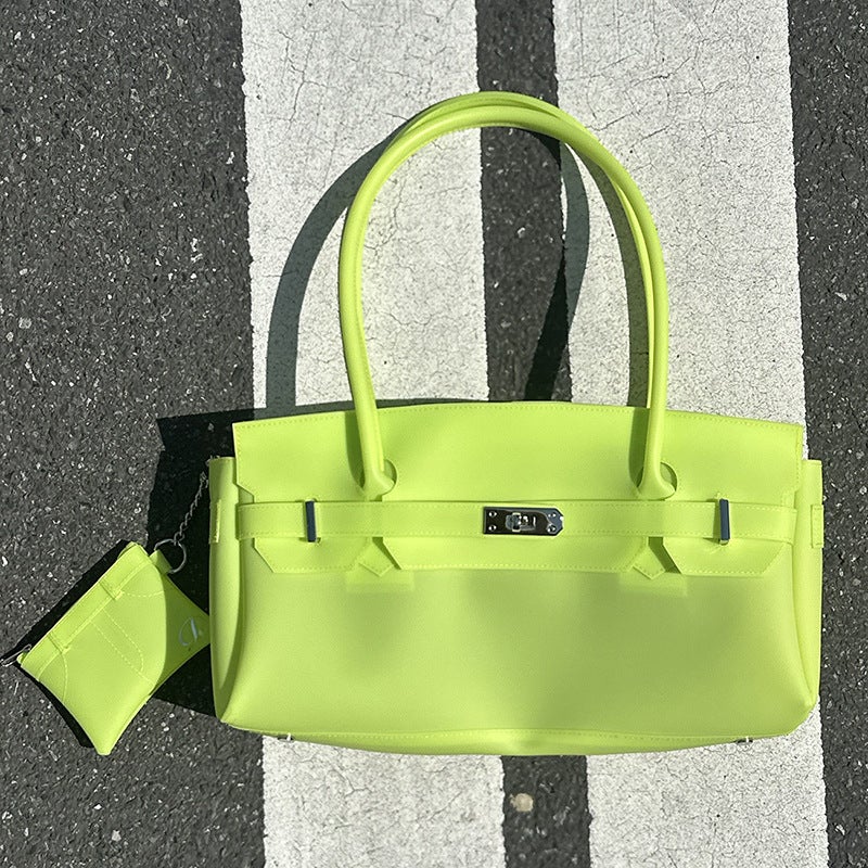 PVC Lock Closure Tote Bag, Large Capacity, Multicolor - Image 1