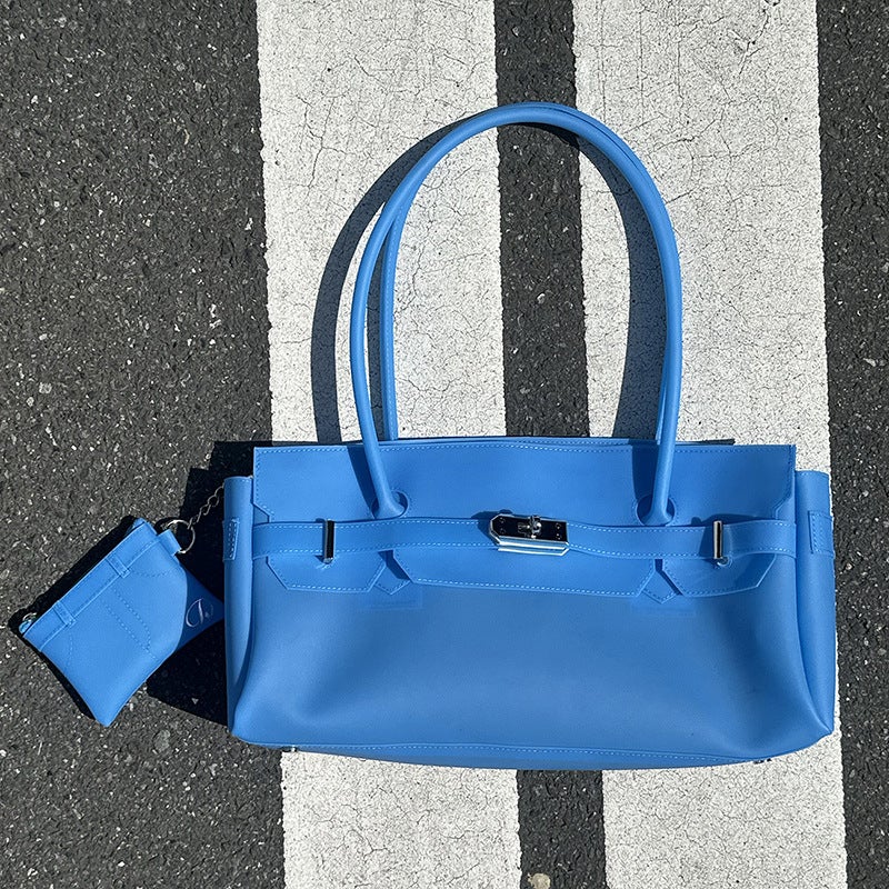 PVC Lock Closure Tote Bag, Large Capacity, Multicolor - Image 2