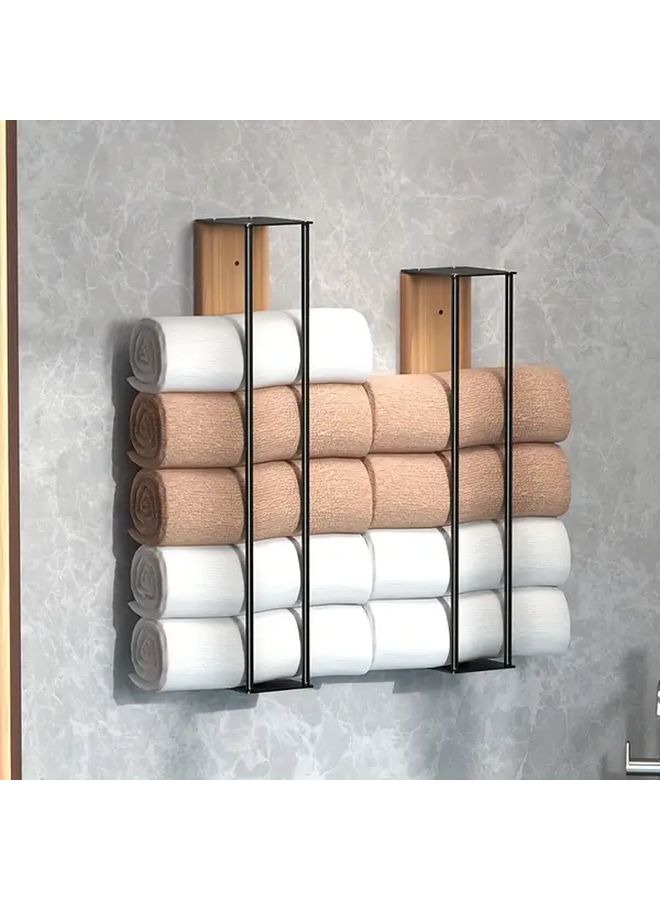 Iron Wall Mounted Towel Rack Black No Drill Bathroom Shelf Space Saving Organizer - Image 1