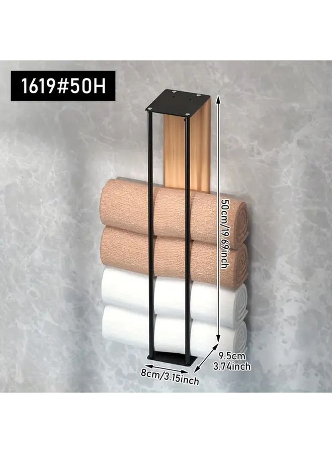Iron Wall Mounted Towel Rack Black No Drill Bathroom Shelf Space Saving Organizer - Image 3