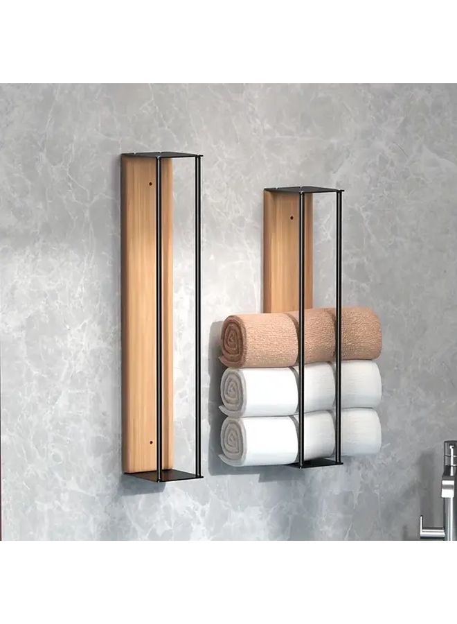 Iron Wall Mounted Towel Rack Black No Drill Bathroom Shelf Space Saving Organizer - Image 2