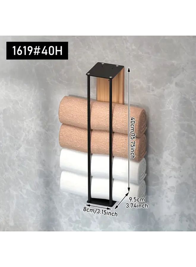 Iron Wall Mounted Towel Rack Black No Drill Bathroom Shelf Space Saving Organizer - Image 4