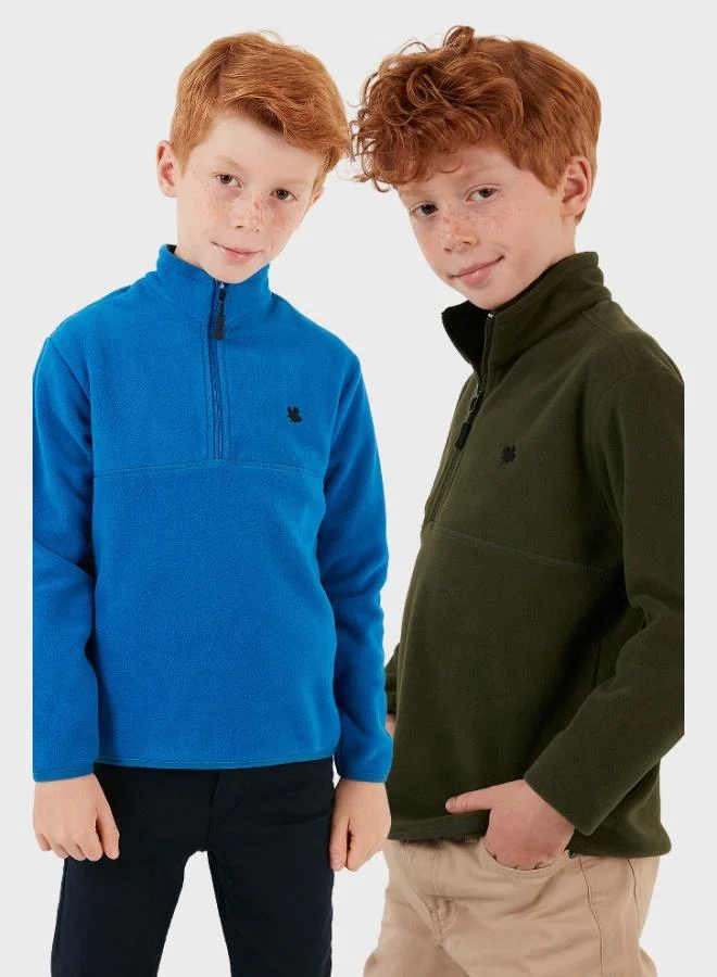 Lela Lela Soft Texture Zippered Stand Collar Raised 2-Pack Polar Kids POLAR 5905002S2