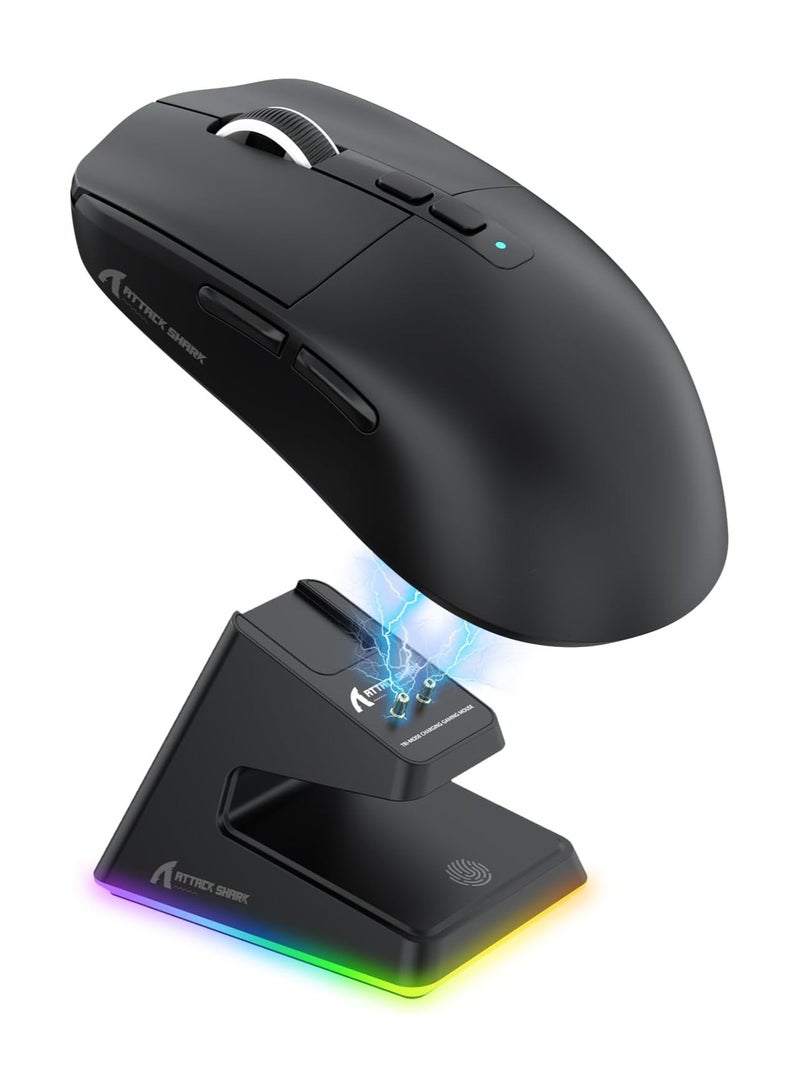 ATTACK SHARK X6 Lightweight Wireless Gaming Mouse with RGB Backlight Charging Base,Tri-Mode Wired/2.4GHz/BT5.2,26K DPI, PAW3395 Optical Sensor,HUANO Switch,5programmable Buttons,PC/Mac(Black) - Image 1