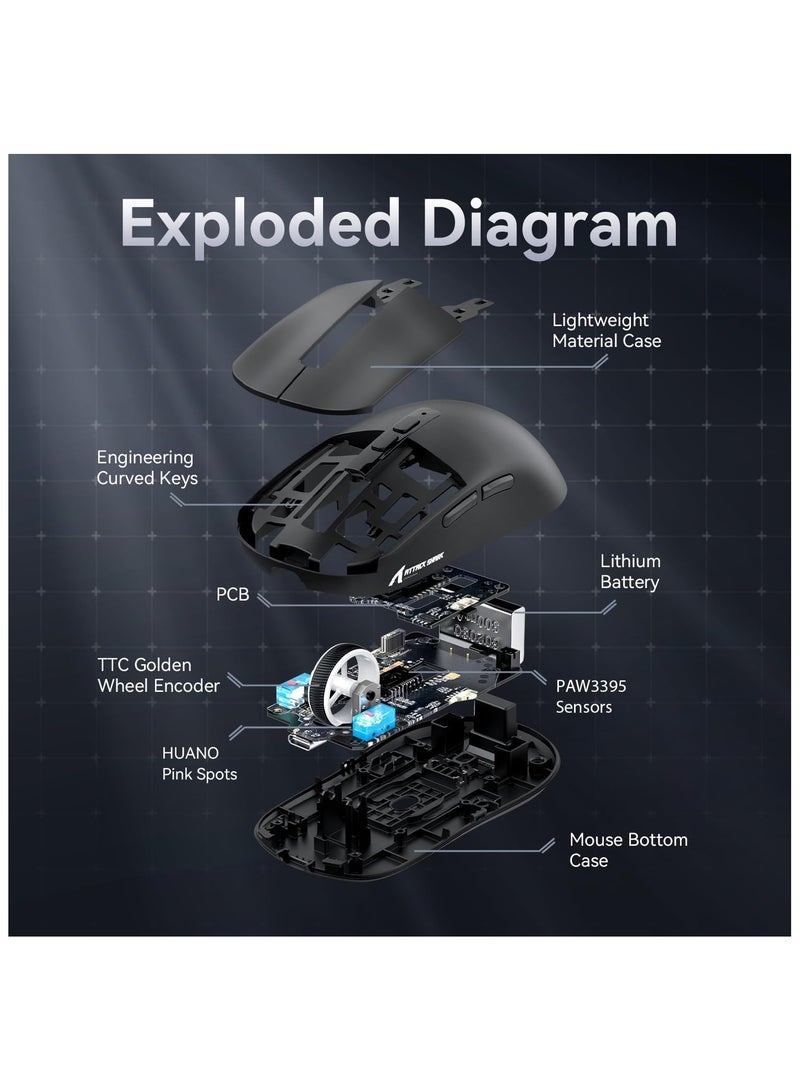 ATTACK SHARK X6 Lightweight Wireless Gaming Mouse with RGB Backlight Charging Base,Tri-Mode Wired/2.4GHz/BT5.2,26K DPI, PAW3395 Optical Sensor,HUANO Switch,5programmable Buttons,PC/Mac(Black) - Image 5