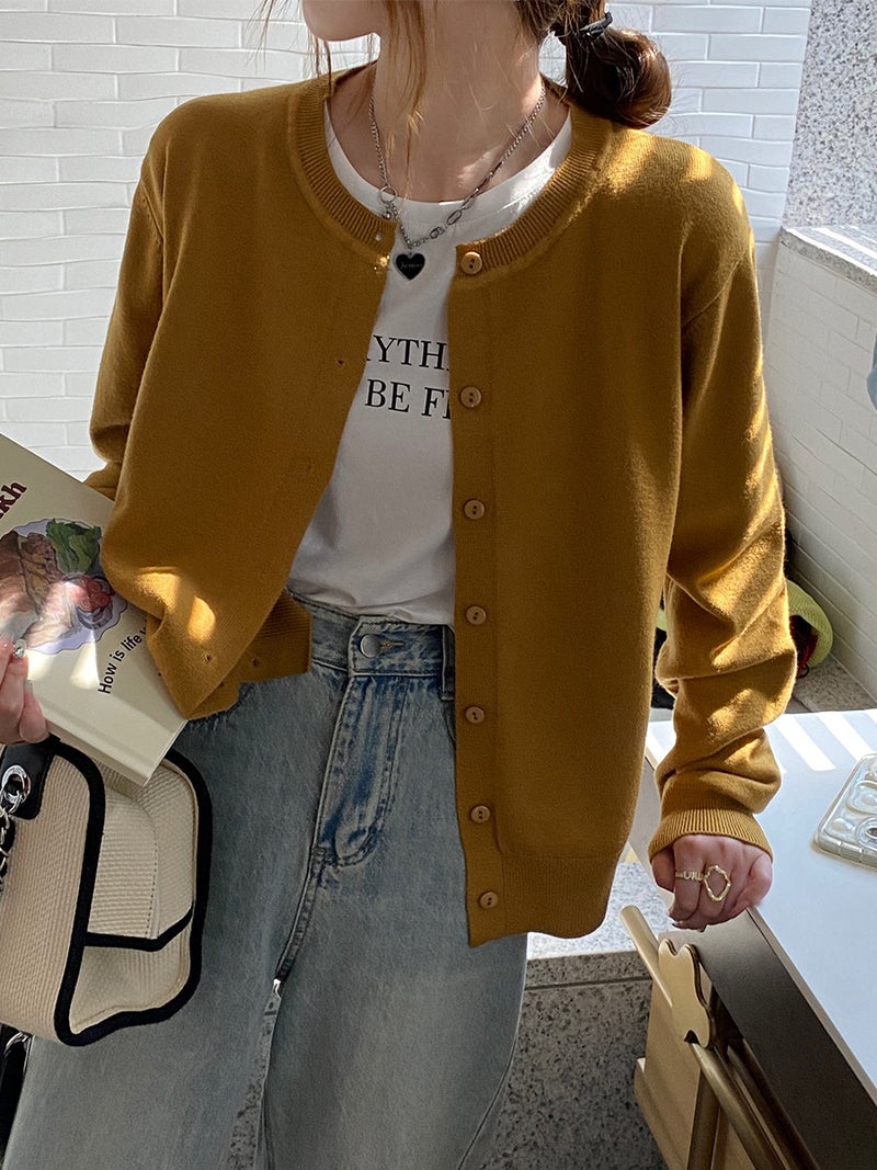 2024 سترة كروشيه نسائية فضفاضة صفراء لخريف - Image 3