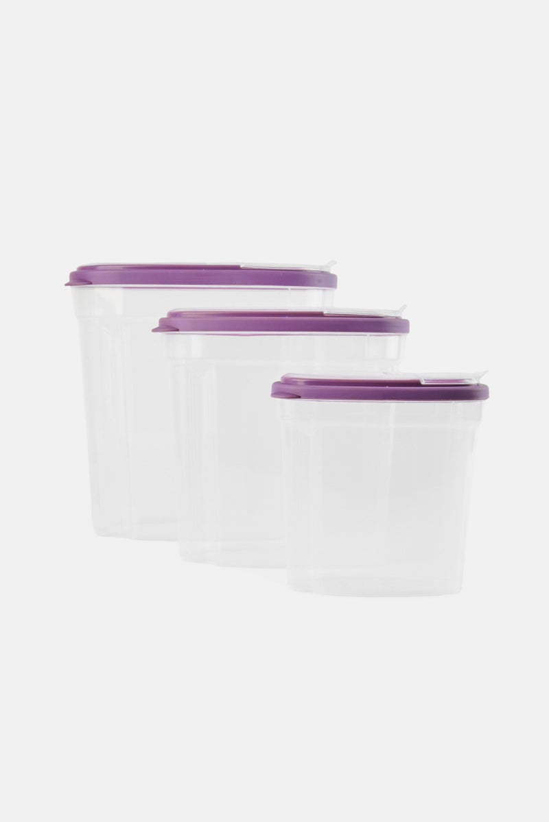 Alta Set Of 3 Cereal Containers With Transparent Lids, Purple - Image 1