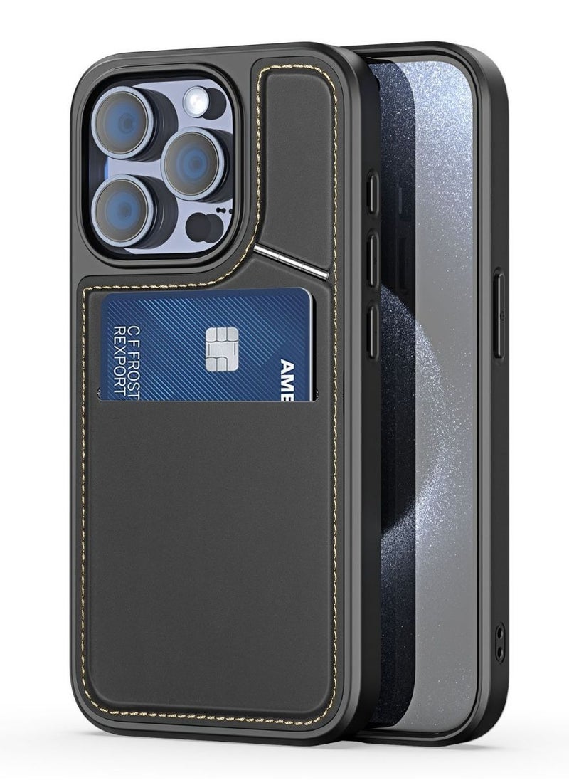 DUX DUCIS DUX DUCIS Case for iPhone 15 Pro Max Case Wallet with Kickstand and Credit Card Holder Compatible with MagSafe Leather Heavy Duty Protective Case Cover (Black)  - Image 1