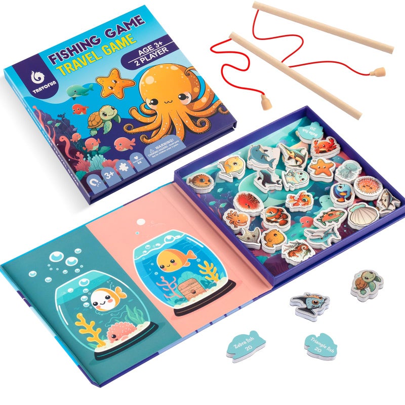 TRAVOFUN Magnetic Fishing Game Book Travel Toys for Toddlers 35 Car Road Trip Essentials Airplane Activities for Kids Montessori Learning Gift with 2 Poles 27 Ocean Fish Quiet Portable - Image 2