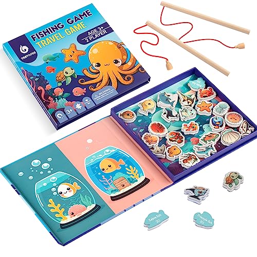 TRAVOFUN Magnetic Fishing Game Book Travel Toys for Toddlers 35 Car Road Trip Essentials Airplane Activities for Kids Montessori Learning Gift with 2 Poles 27 Ocean Fish Quiet Portable - Image 1