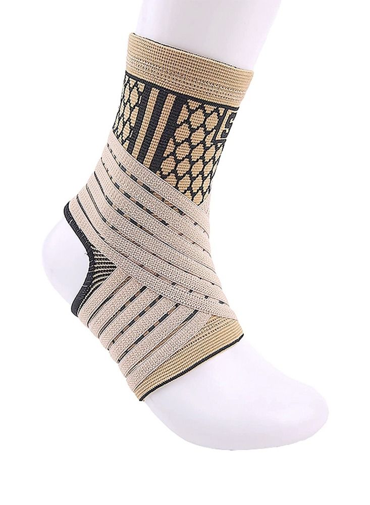 Ankle Brace Adjustable Ankle Support Copper Infused Compression Ankle Sleeve Support Ankle Sleeve For Sprained Ankle Injury Recovery Joint Pain Achilles Tendonitis Support - (Color: Skin) - Image 1
