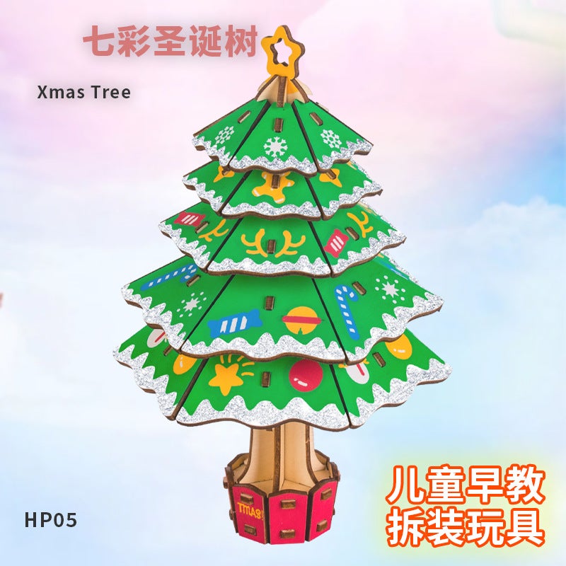 Wooden Stereo Assembled Merry Christmas Set Puzzle Assembly Boys And Girls Wood Toys Diy Puzzle - Image 3