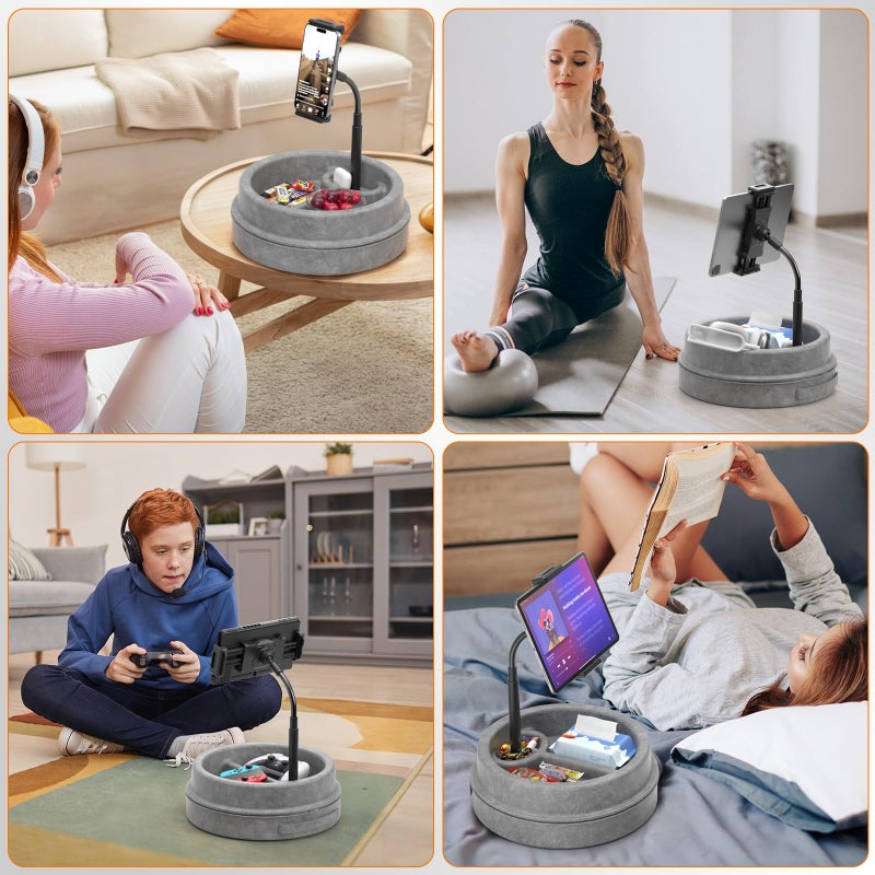 KDD Tablet Pillow Stand for Lap, Multi-Angle iPad Stand with Storage Tray - 360Â° Rotating Clip Gooseneck Tablet Soft Pad Dock for Bed and Desk Compatible with iPad Pro 12.9, Air Mini, Phone, E-Reader - Image 3