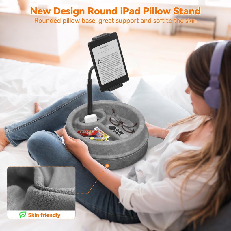 KDD Tablet Pillow Stand for Lap, Multi-Angle iPad Stand with Storage Tray - 360Â° Rotating Clip Gooseneck Tablet Soft Pad Dock for Bed and Desk Compatible with iPad Pro 12.9, Air Mini, Phone, E-Reader - Image 2