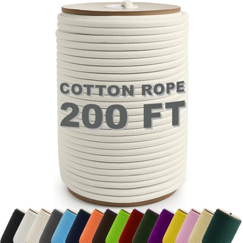PH PERKHOMY PerkHomy 200 Feet Cotton Rope 316 5mm Multi Purpose Utility Diamond Braided Cord Natural Cotton for Clothes Line Camping Crafting Flag Pole Natural White - Image 1