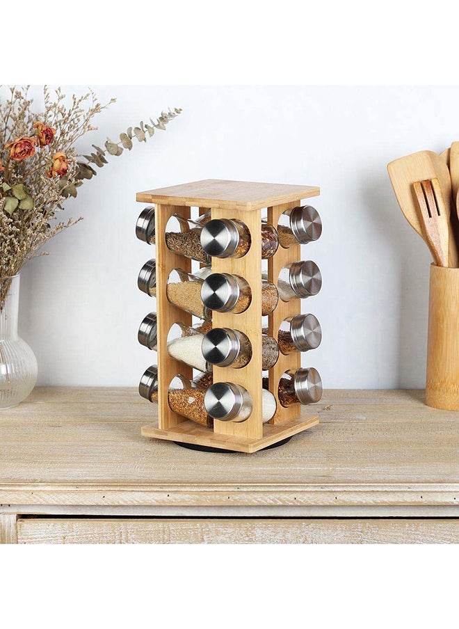 DANUBE HOME - Loretta 16-Piece Bamboo Spice Rack Set Natural Bamboo Stainless And Glass Tabletop Condiments Holder Spice Container Storage For Kitchen L15.5Xw15.5Xh29.2Hcm-16X90Ml - Natural - Image 1