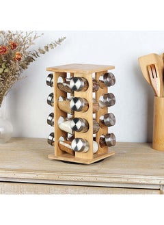 DANUBE HOME Loretta 16-Piece Bamboo Spice Rack Set Natural Bamboo Stainless And Glass Tabletop Condiments Holder Spice Container Storage For Kitchen L15.5Xw15.5Xh29.2Hcm-16X90Ml - Natural  - Image 2