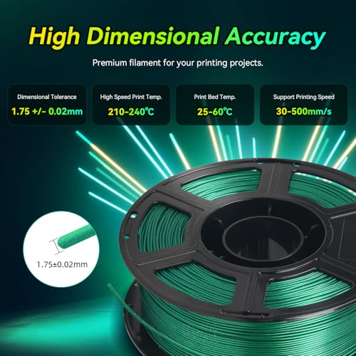 FLASHFORGE Xmas Series Rapid PLA Filament Aurora Green, High Flow Speedy 3D Printer Filament Max 500mm/s High-Speed Printing, Radiated Unparalleled Brilliance, Twinkling and Ultra-Smooth Finish - Image 5