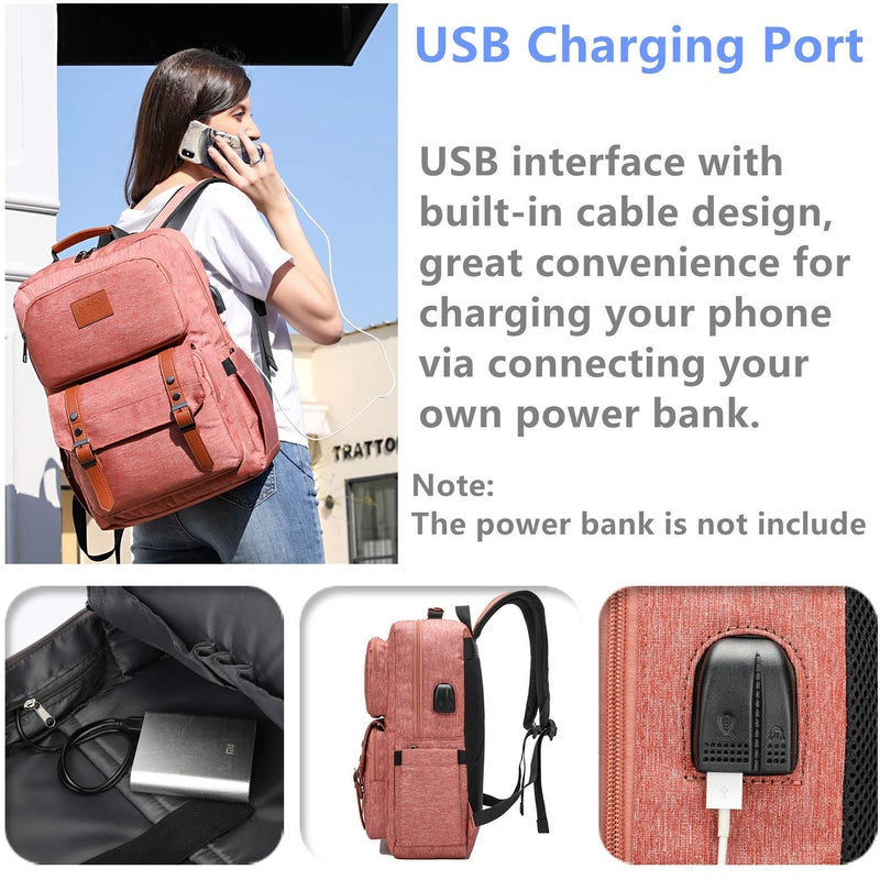 HFSX Laptop Backpack Women Men College Backpacks Bookbag Vintage Backpack Book Bag Fashion Back Pack Anti Theft Travel Backpacks with Charging Port fit 15.6 Inch Laptop Pink - Image 2
