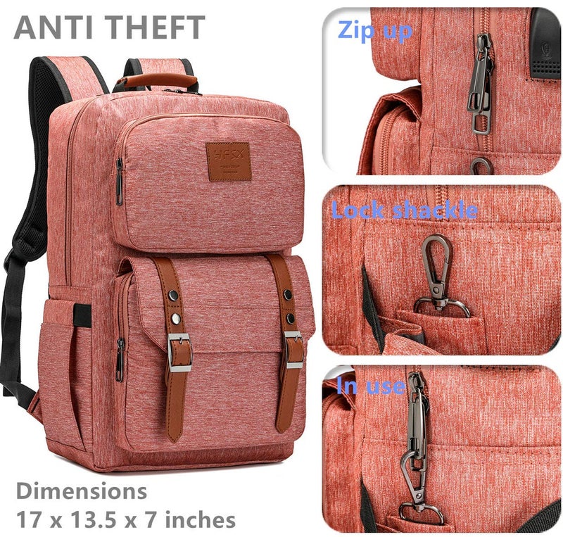 HFSX Laptop Backpack Women Men College Backpacks Bookbag Vintage Backpack Book Bag Fashion Back Pack Anti Theft Travel Backpacks with Charging Port fit 15.6 Inch Laptop Pink - Image 4