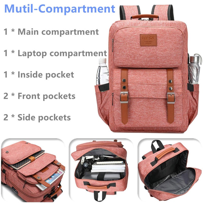 HFSX Laptop Backpack Women Men College Backpacks Bookbag Vintage Backpack Book Bag Fashion Back Pack Anti Theft Travel Backpacks with Charging Port fit 15.6 Inch Laptop Pink - Image 5