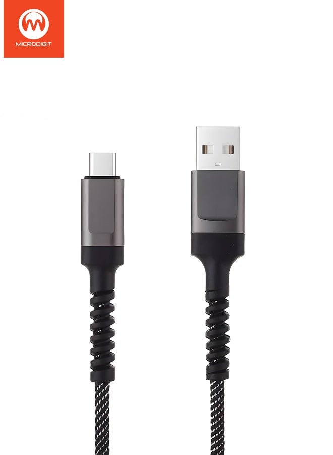 كابل شحن سريع من النوع C بطول 1 متر - مصنوع من النايلون المضفر، حماية قوية للموصل، نقل بيانات عالي السرعة، كابل USB متين من النوع C للهواتف والأجهزة. - Image 1